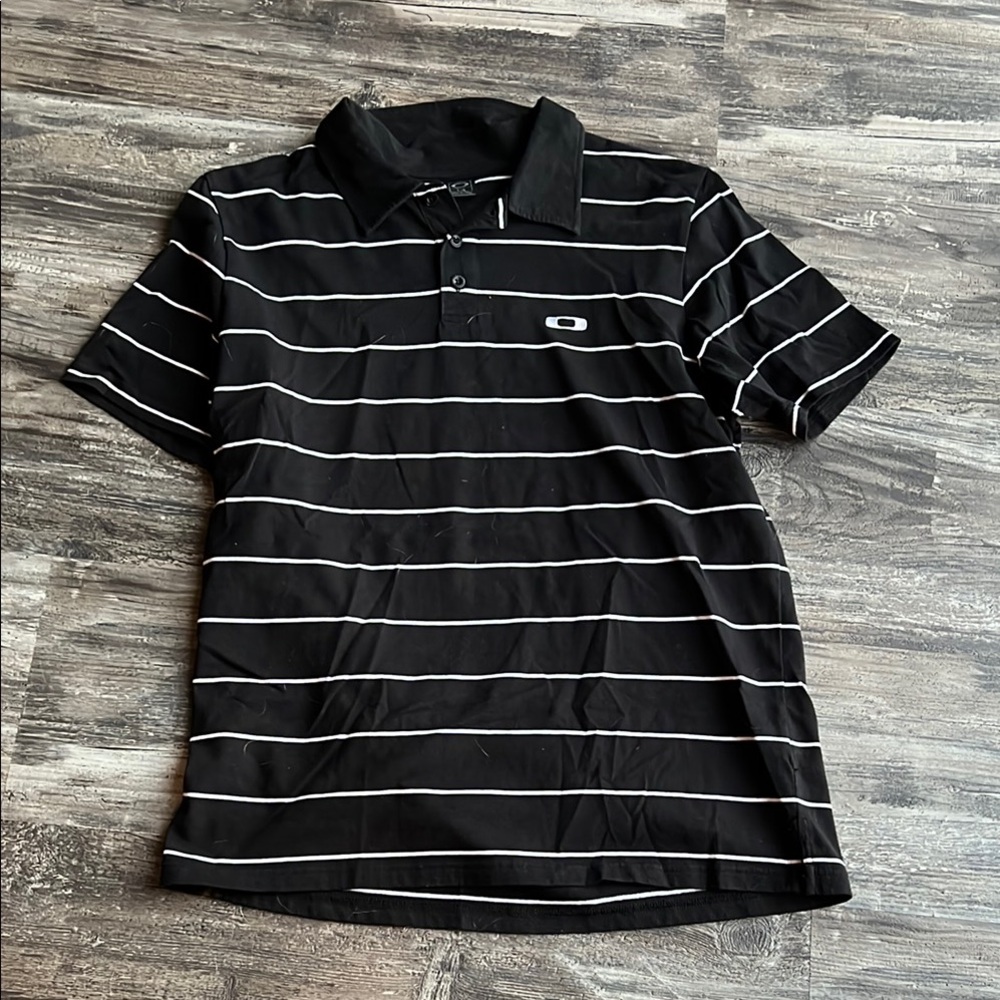 Oakley Black and White Striped Polo Shirt